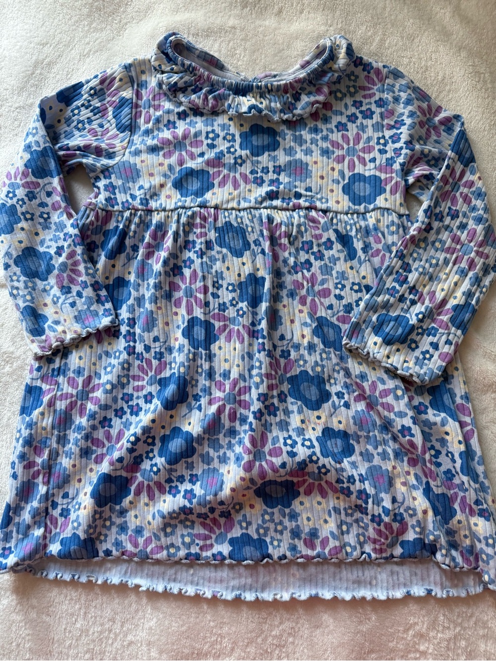 H&M kids dress Floral Ruffle Neck Long Sleeve Dress - Blue & Purple 5T